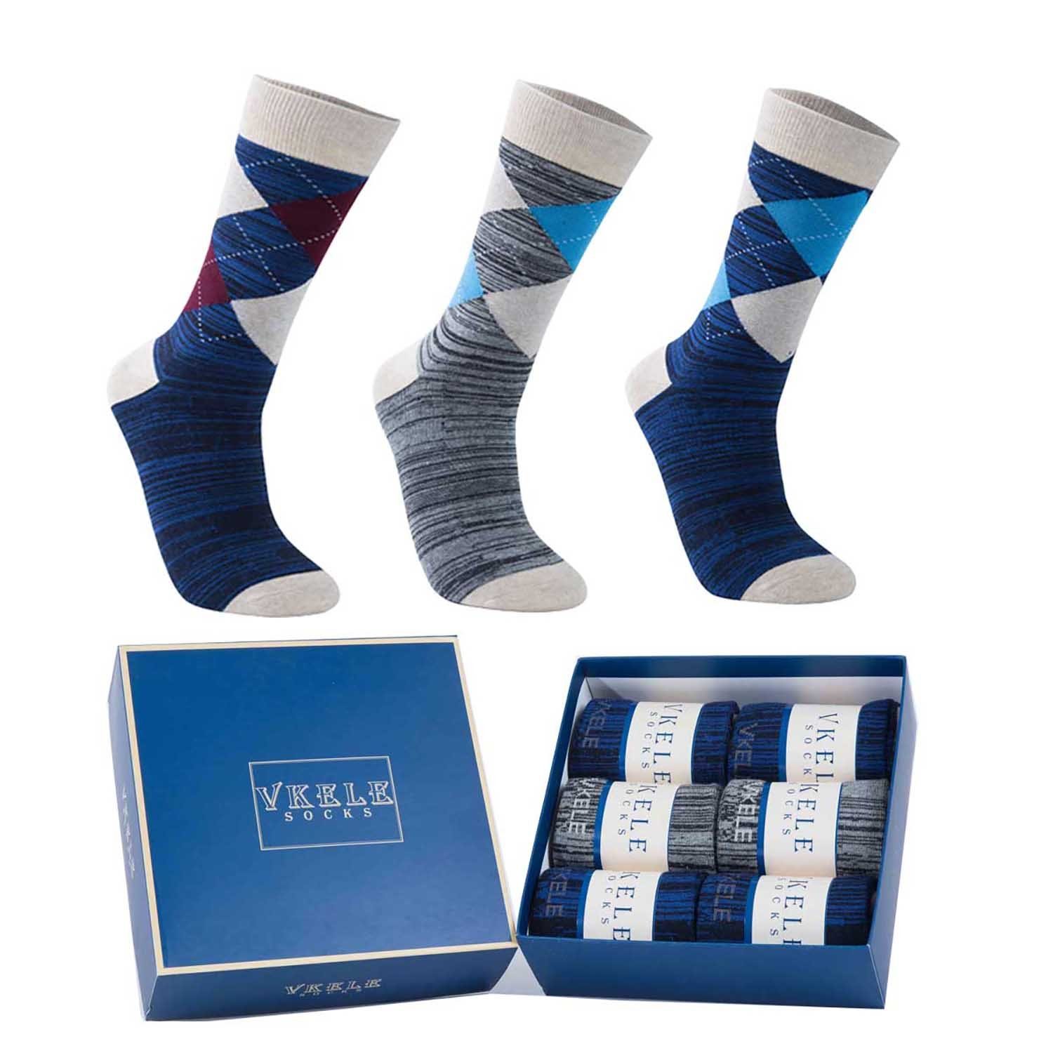 Vkele Businesssocken Geschenkbox (Box, 6-Paar, 3 Geschenkverpackung Bunt karierte Socken) mit