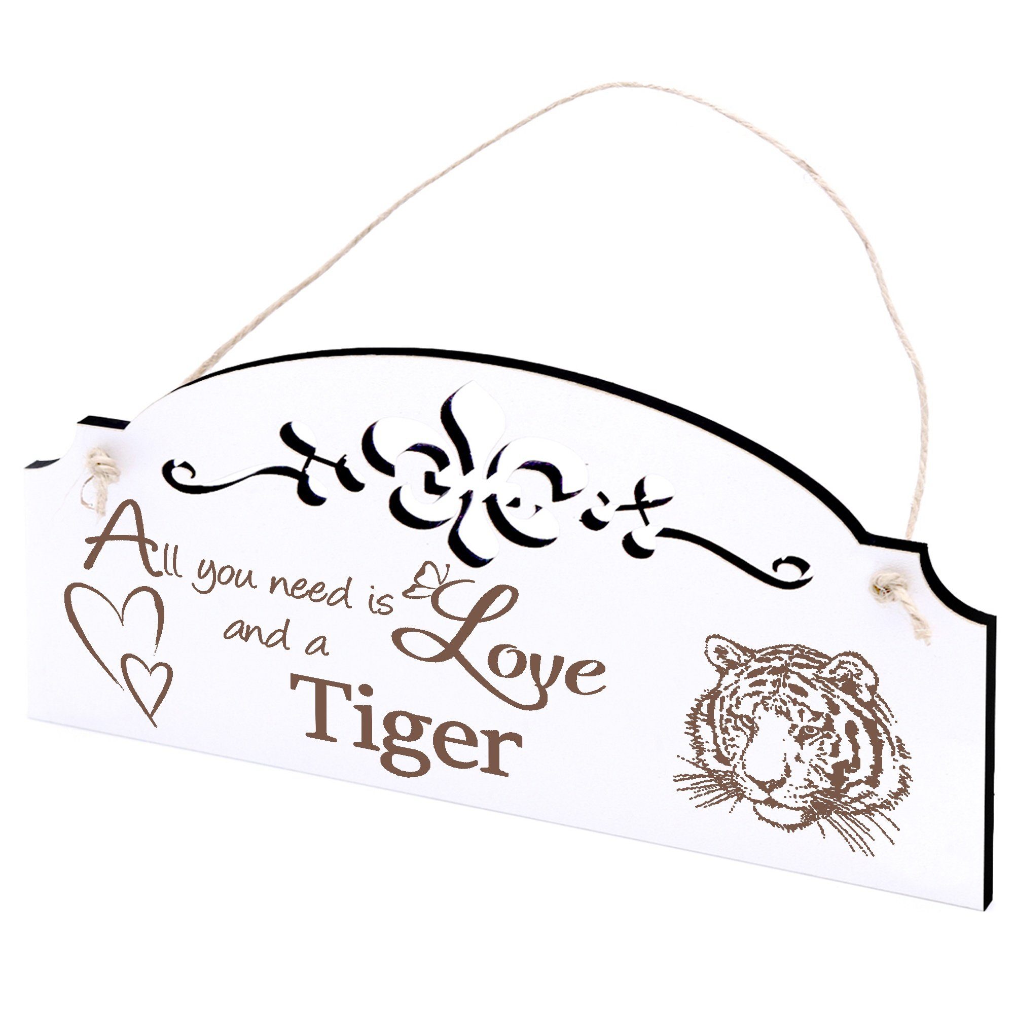 Dekolando Hängedekoration Tiger Kopf Deko 20x10cm All you need is Love