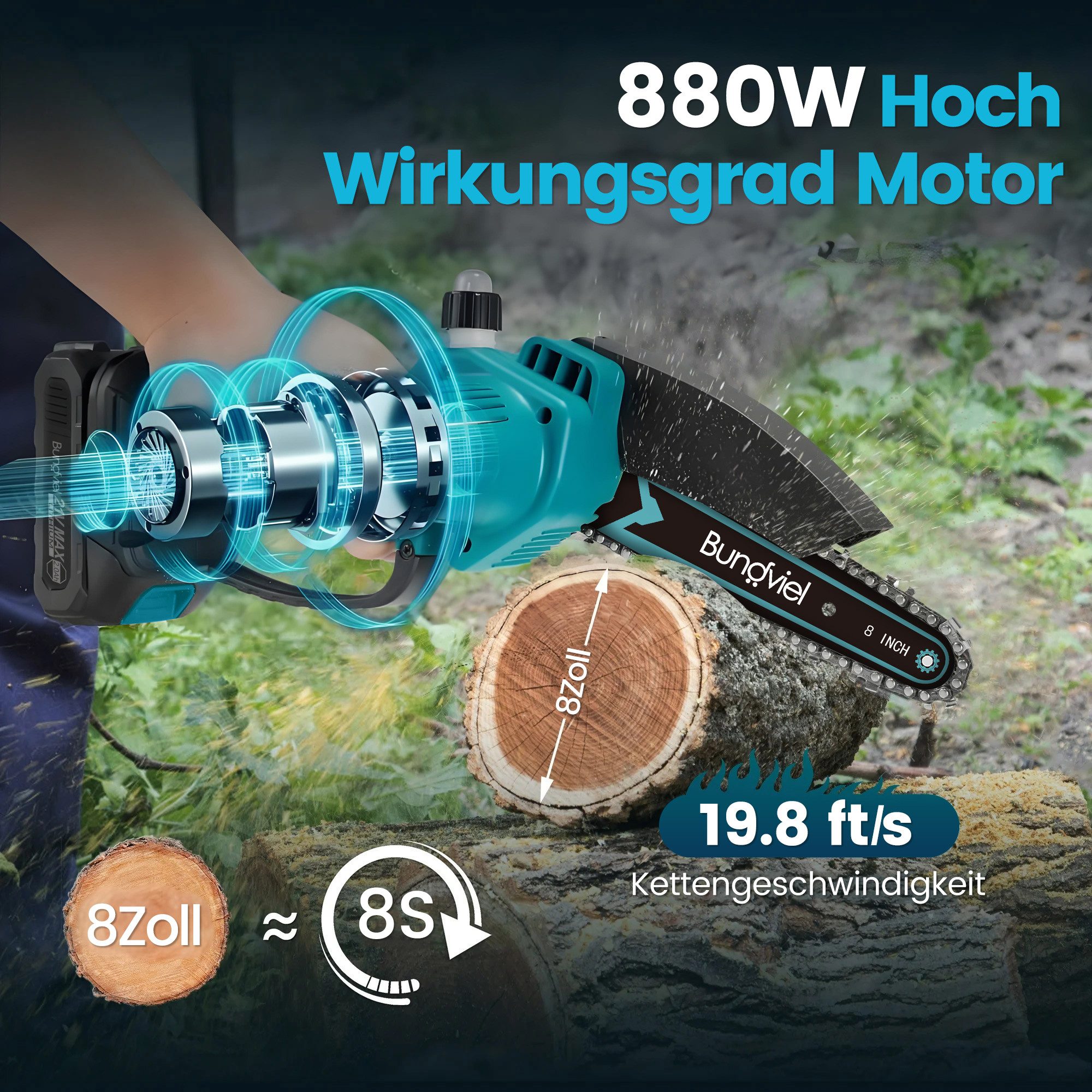Bundviel Akku-Kettensäge Akku-Kettensäge, 6/8 Zoll Mini Kettensäge mit 4000 günstig online kaufen