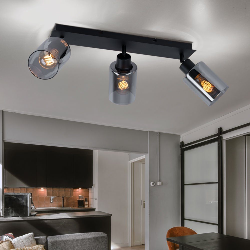 GLOBO LIGHTING Deckenleuchte, Leuchtmittel nicht inklusive, Deckenlampe Deckenleuchte Spot Lampe beweglich Rauchglas 3 flammig