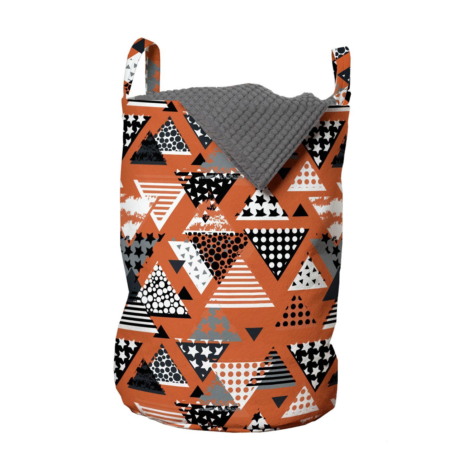 Abakuhaus Wäschesäckchen Wäschekorb mit Griffen Kordelzugverschluss für Waschsalons, Orange Geometrisches Dreieck Ornamente