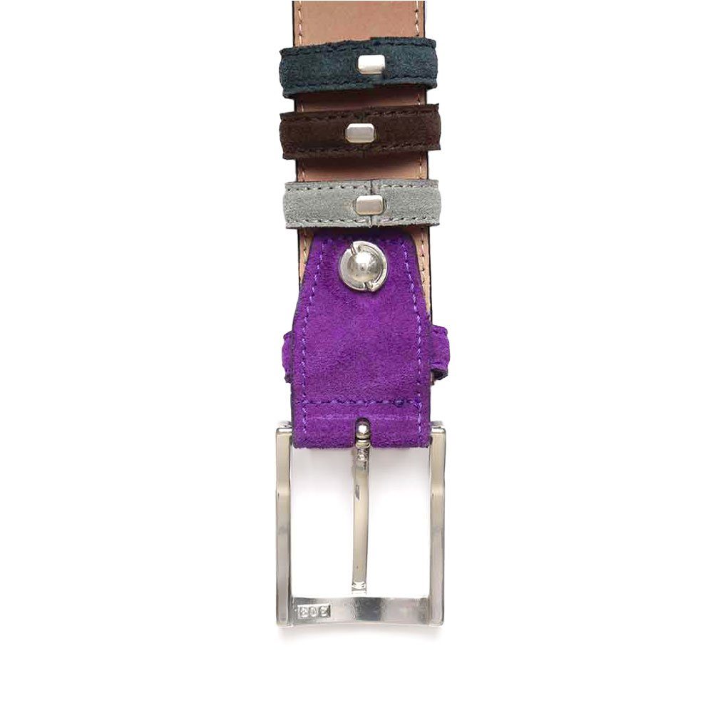 BGENTS Ledergürtel Veloursledergürtel Lila Naht und stylisch mit drei Wechselschlaufen kontrastfarbene