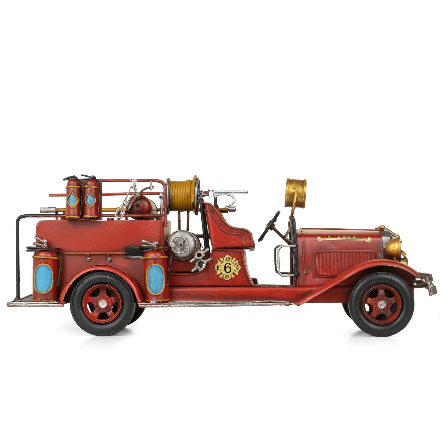 Feuerwehrwagen 6, Nr. Retro Blechmodell Nostalgie Nachbildung Modell Dekoobjekt Blech-Deko Antik-Stil Oldtimer Miniatur Moritz Auto