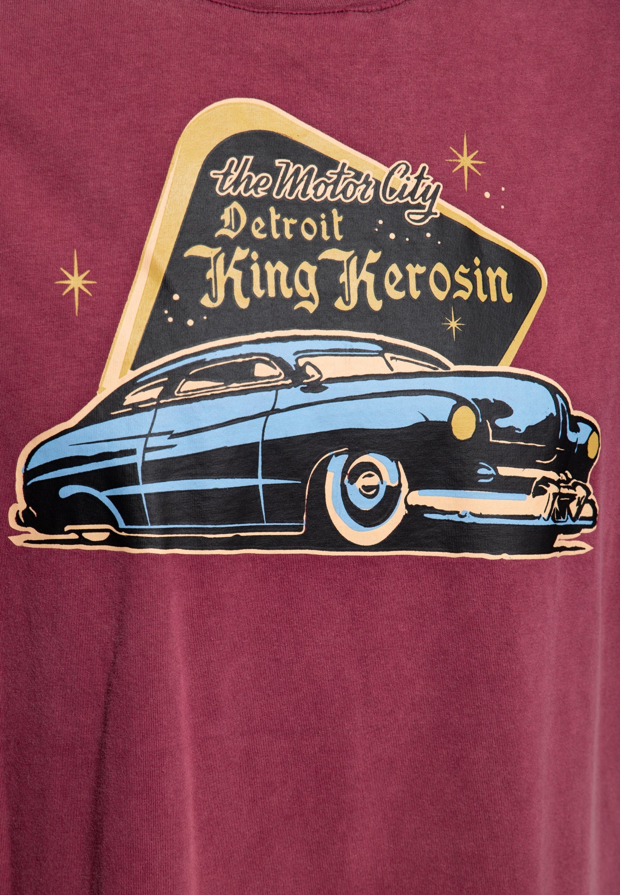 Print-Shirt Oil-Washed Detroit Greaser burgund KingKerosin