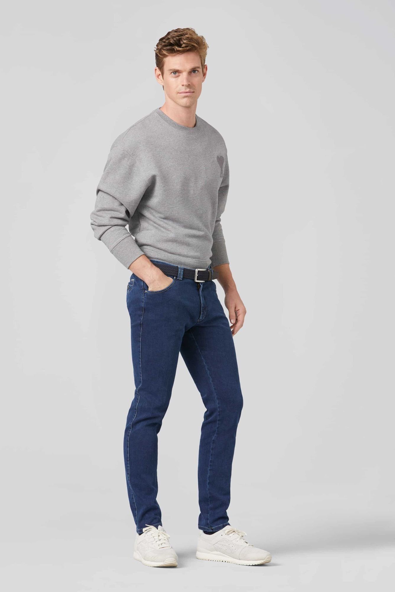 MEYER mit Stretch-Dehnbund blau Chino Slim-fit-Jeans Dublin