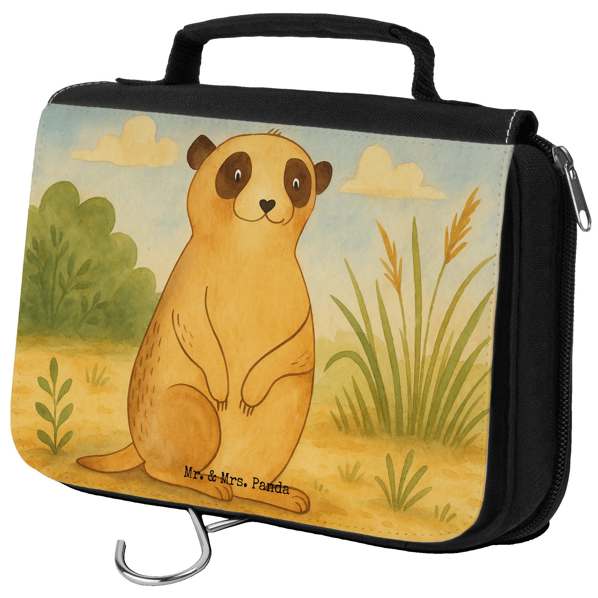 Kulturbeutel Erdmännchen Design, Kosmetikbeutel, Weiß, Spruch, Waschtasche, Travel