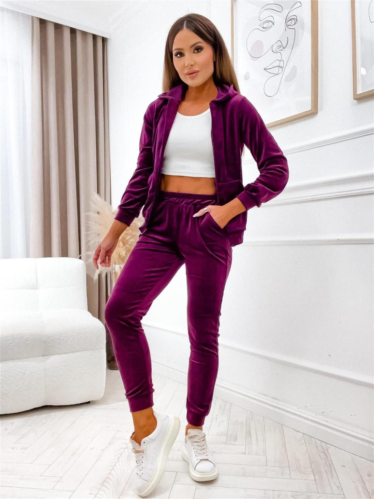 EloModa Jogginganzug Damen Homewear Nicki Jogginganzug mit Kapuze Freizeita günstig online kaufen