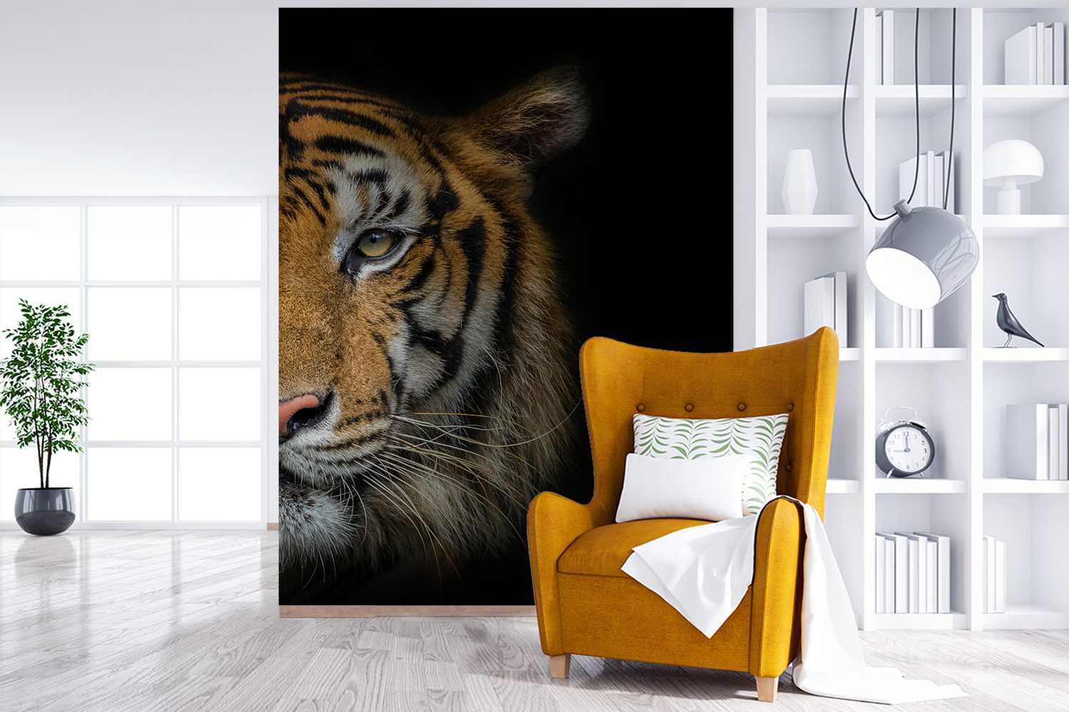MuchoWow Fototapete Tiger - Montagefertig - Wandtapete Tapete (4 Matt, Tiere bedruckt, für Porträt, Wohnzimmer, Vinyl St)