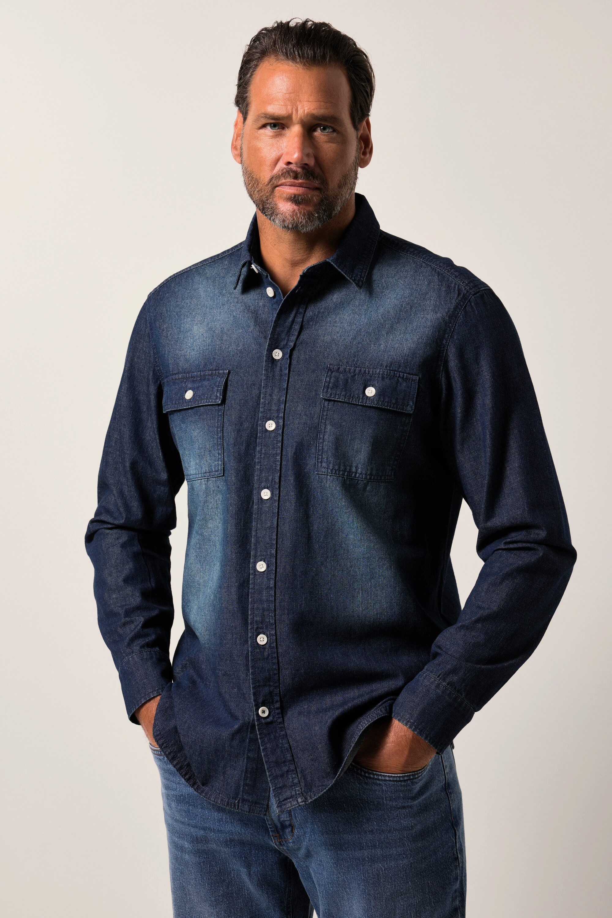 JP1880 Businesshemd JP1880 Jeanshemd Langarm Kentkragen Vintage Look günstig online kaufen