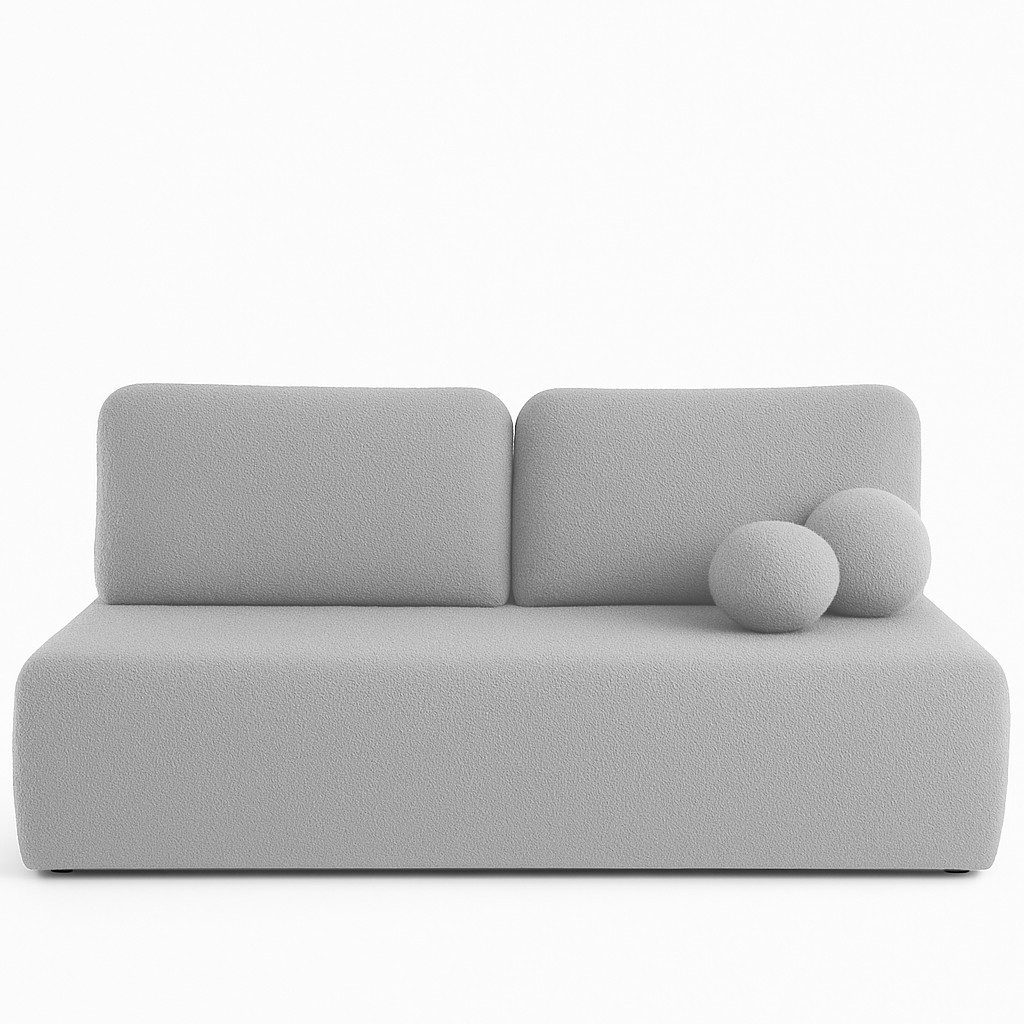 Muffo Sofa LILY, Lose Rückenkissen, dekorative kugelförmige Kissen, Schlaffunktion 130x200,Bettzeug-Container