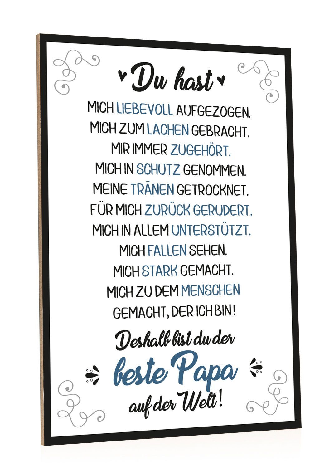 GRAVURZEILE Holzbild mit Spruch - Bester Papa der Welt - Kunstdruck, (1 St), Wandbild im Vintage-Look für Papa zum Vatertag