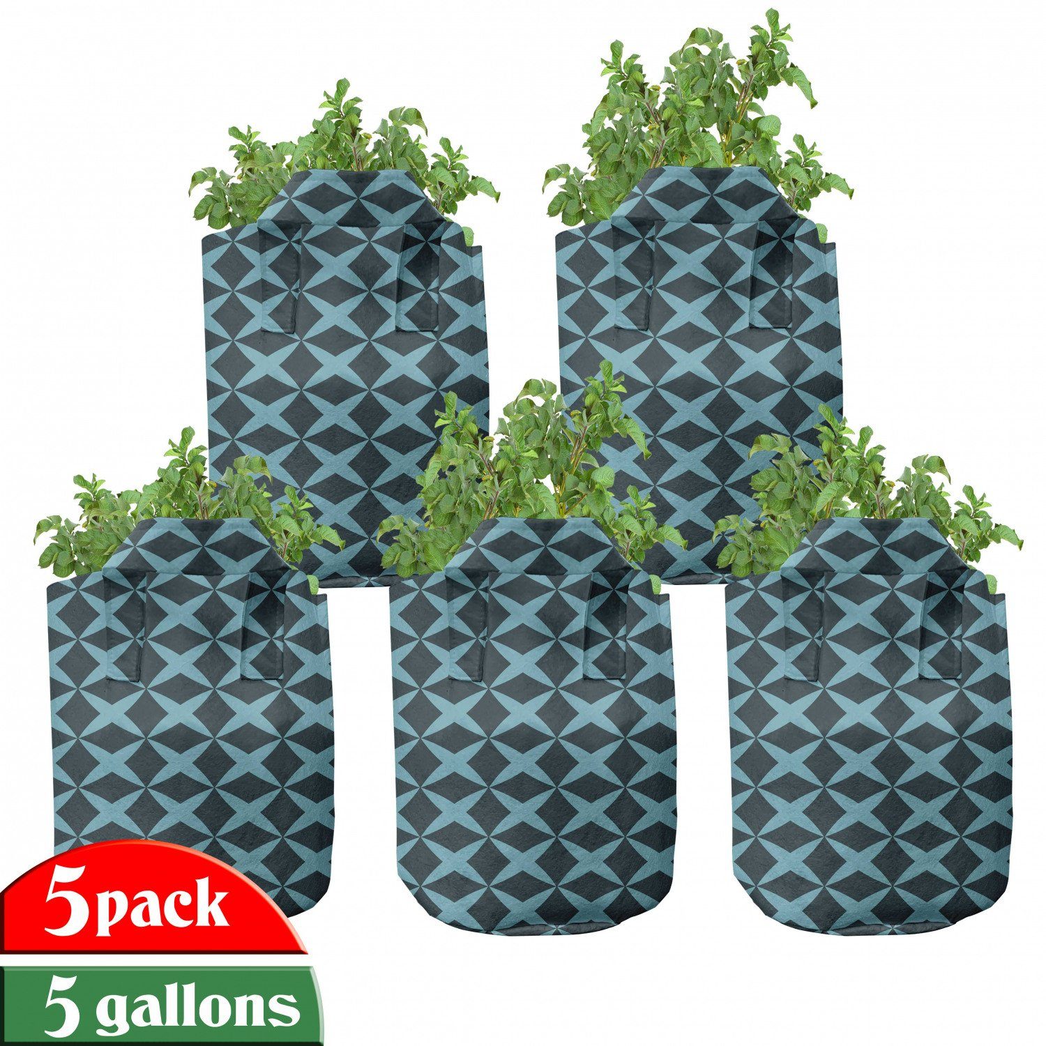 Abakuhaus Pflanzkübel hochleistungsfähig Stofftöpfe mit Griffen für Pflanzen, Blau Thick gekreuzte Linien | Pflanzkübel