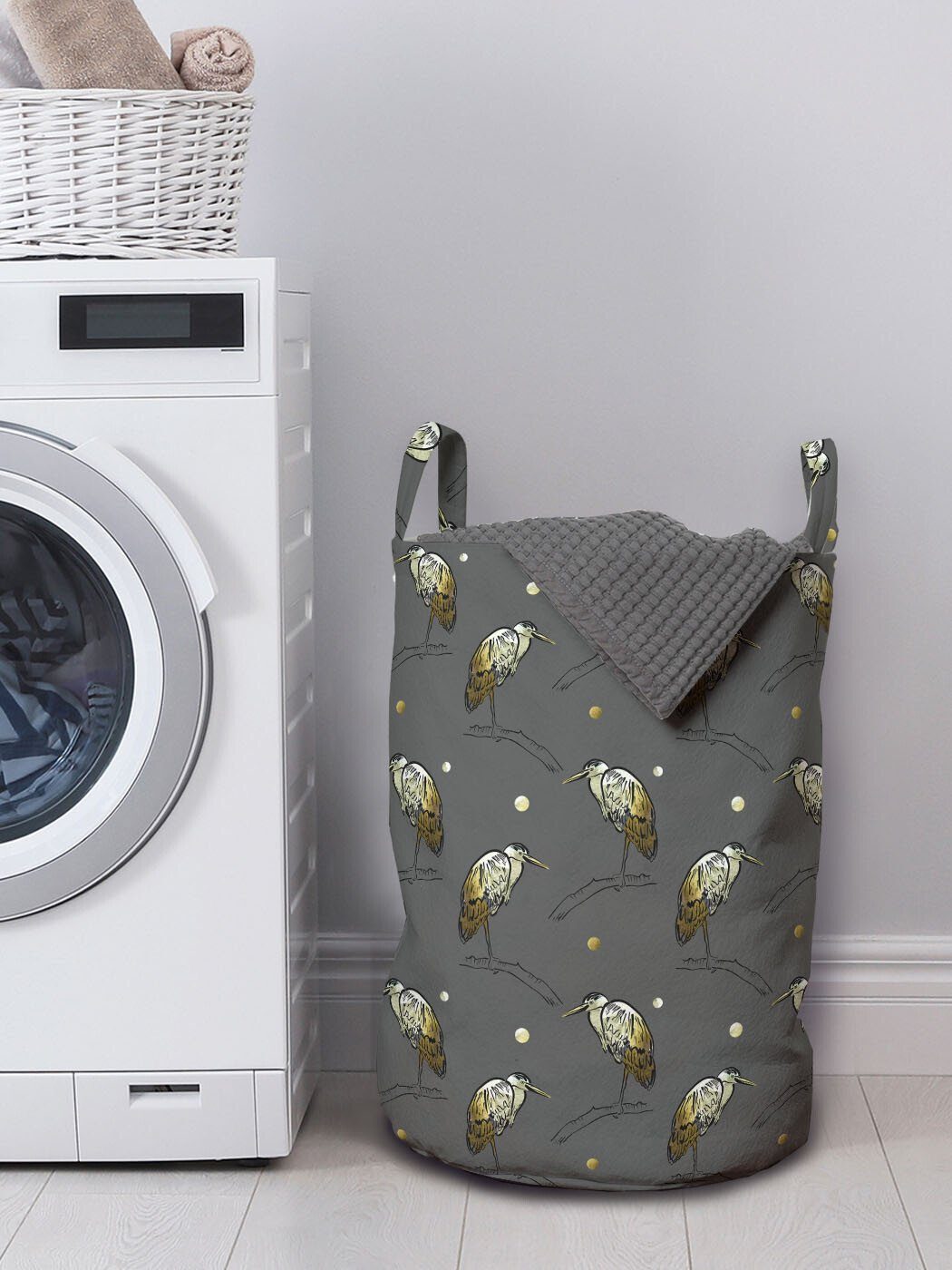 Abakuhaus Wäschesäckchen Wäschekorb mit Griffen Reiher für Kordelzugverschluss Punkten mit Waschsalons, Herons