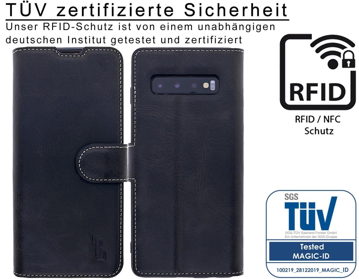 Burkley Flip Case »Samsung Galaxy S10 Plus Leder Handyhülle Book Case«,  Optimaler Rund-Um-Schutz inkl der Kartenfächer mit RFID / NFC Blocker