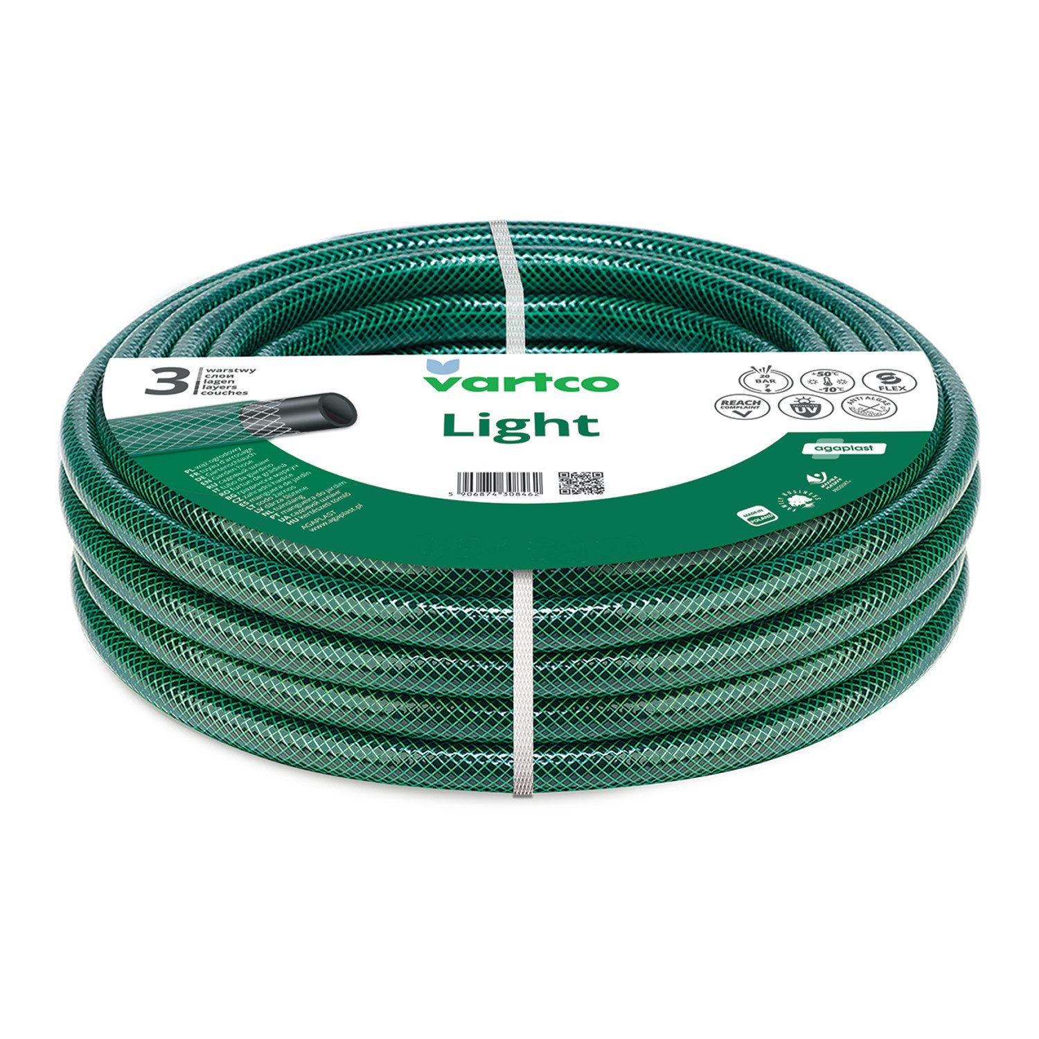 Vartco Gartenschlauch 100m 1/2'' Light 3 Lagen, UV-beständig, Resistent gegen Algenbildung