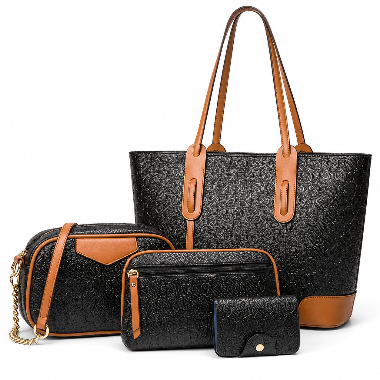 Fyrove Shopper Damen Handtasche Tote Shopper Groß Schultertasche Umhängetasche (4-teiliges Set Buro Schule Einkauf Reise Geschenk, Aufbewahrungstaschen, Geldbörsen, Kartenetuis), Hochwertiges Kunstleder