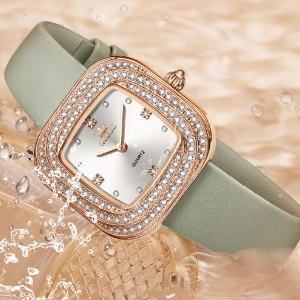 OLEVS Quarzuhr Damenuhr Olevs – Quadratisches Design mit Strass