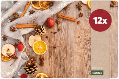 Platzset, Tischsets Weihnachten Holzoptik Tischunterlage Tischdeko, matches21 HOME & HOBBY, (12-St), modernes Esstisch Platzdeckchen als abwaschbarer Tischuntersetzer