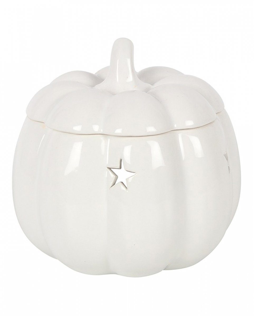 Horror-Shop Kerzenständer Weißer Kürbis Jack-O-Lantern als Duftlampe für Hal