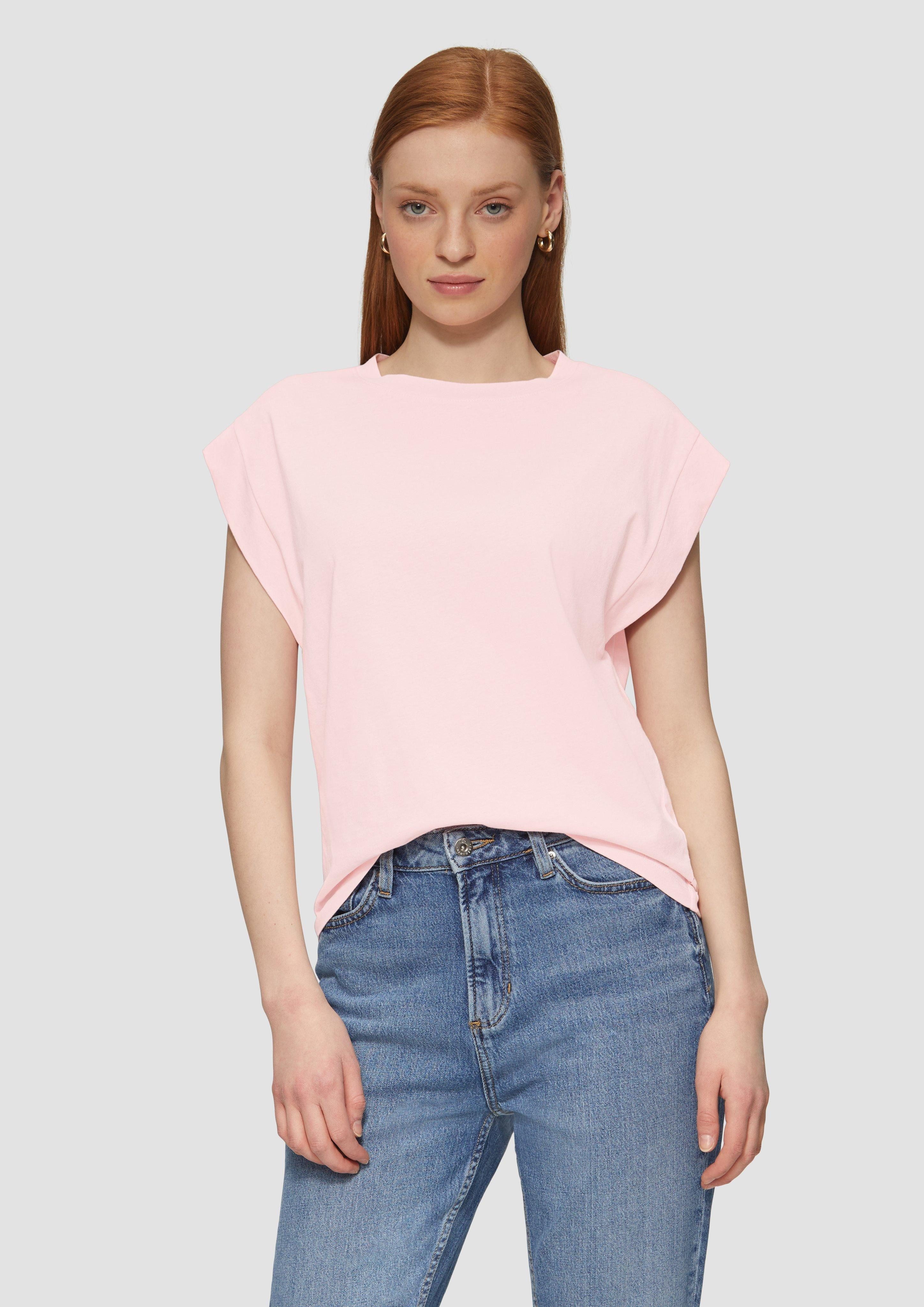 QS Kurzarmshirt Baumwollshirt mit überschnittenen Schultern günstig online kaufen