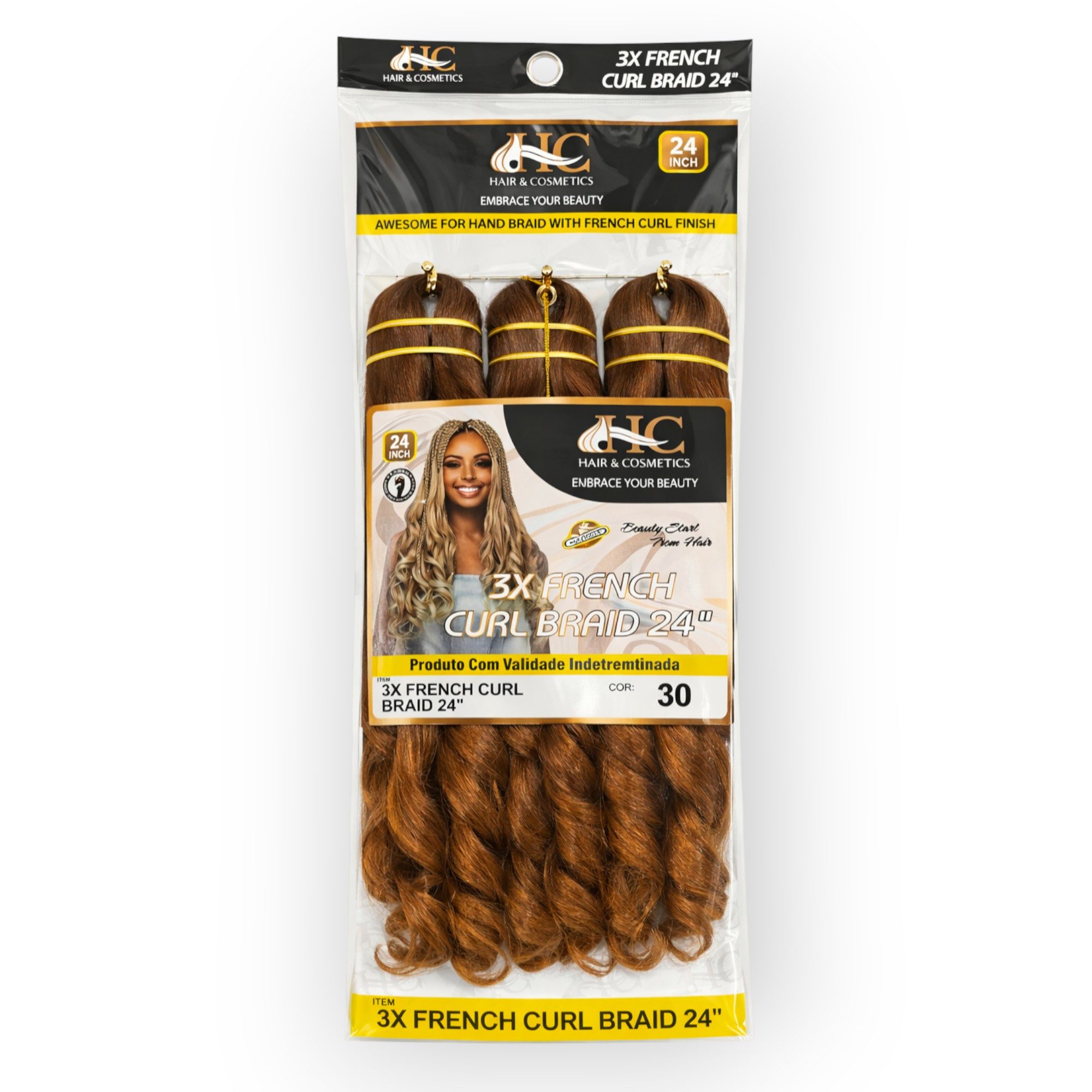 HC Kunsthaar-Extension 3X FRENCH CURL 24" (60cm), Crochet Braid 250g, Voluminös, Lockig, Hitzebeständig, Weich, Natürlich, Vielseitig