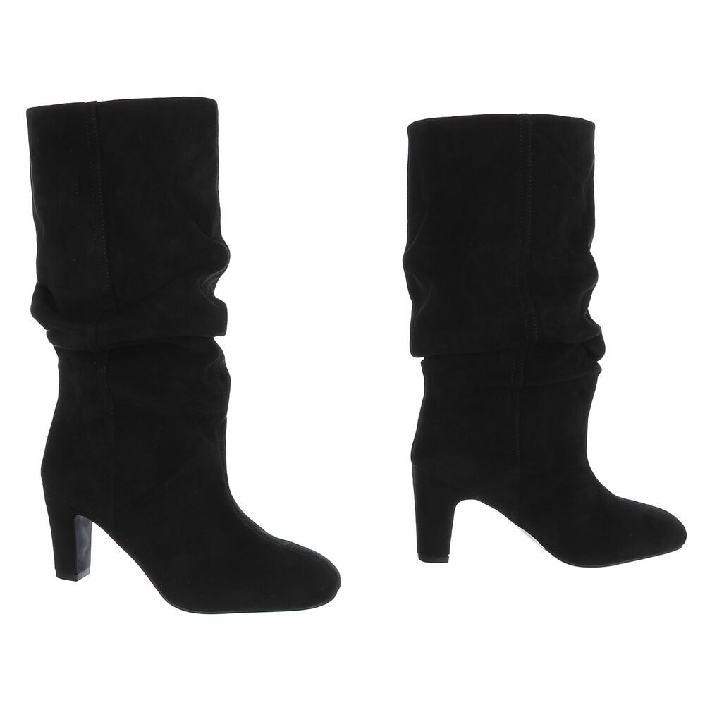 Ital-Design Damen Kniehohe Stiefel mit Blockabsatz und Raffung High-Heel-Stiefel (92422366) Blockabsatz Stiefel in Schwarz – Bild 4 von 5