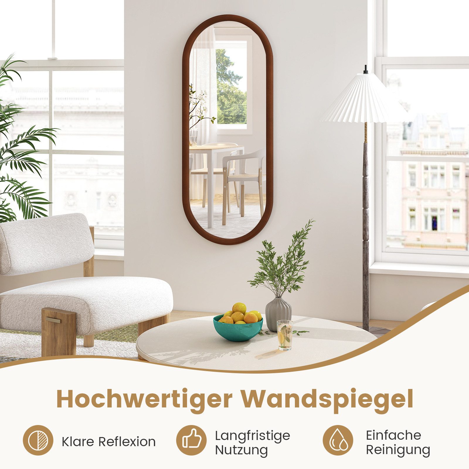 COSTWAY Wandspiegel, Ganzkörperspiegel mit Holzrahmen, Oval, 110x45cm günstig online kaufen