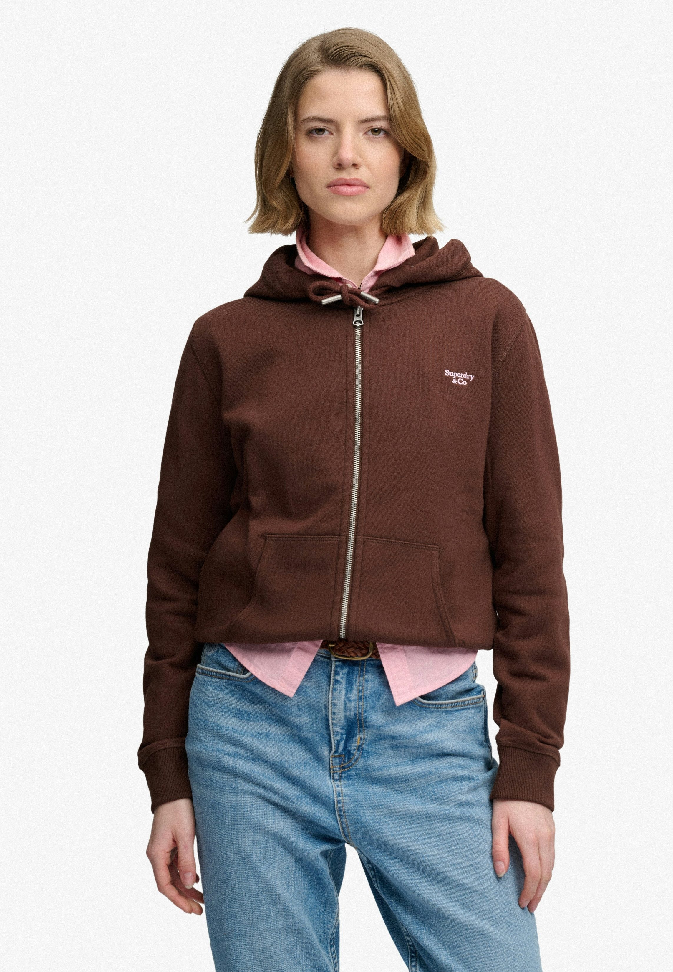 Superdry Kapuzensweatjacke SIGNATURE EMB ZIPHOOD Baumwollmischung, relaxed fit