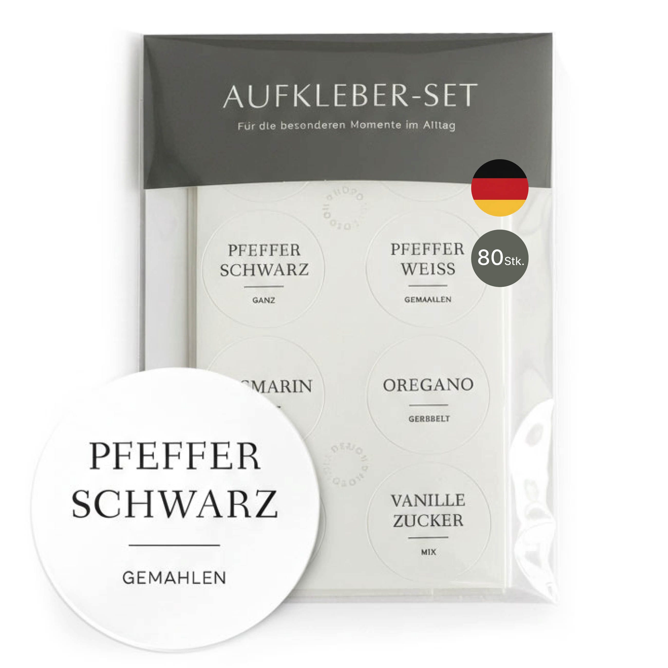 NORDEULE Etiketten 80 Stück Gewürzetikett selbstklebend, Gewürzaufkleber Wasserfest ⌀3cm, ideal für Beschriftung von Vorratsgläser, Gewürzaufbewahrung
