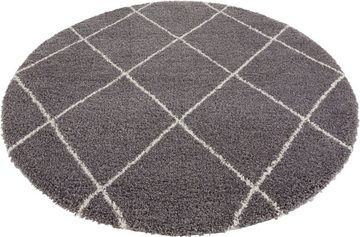 Hochflor-Teppich Belle, Leonique, rund, Höhe: 35 mm, Rauten-Design, weiche Haptik