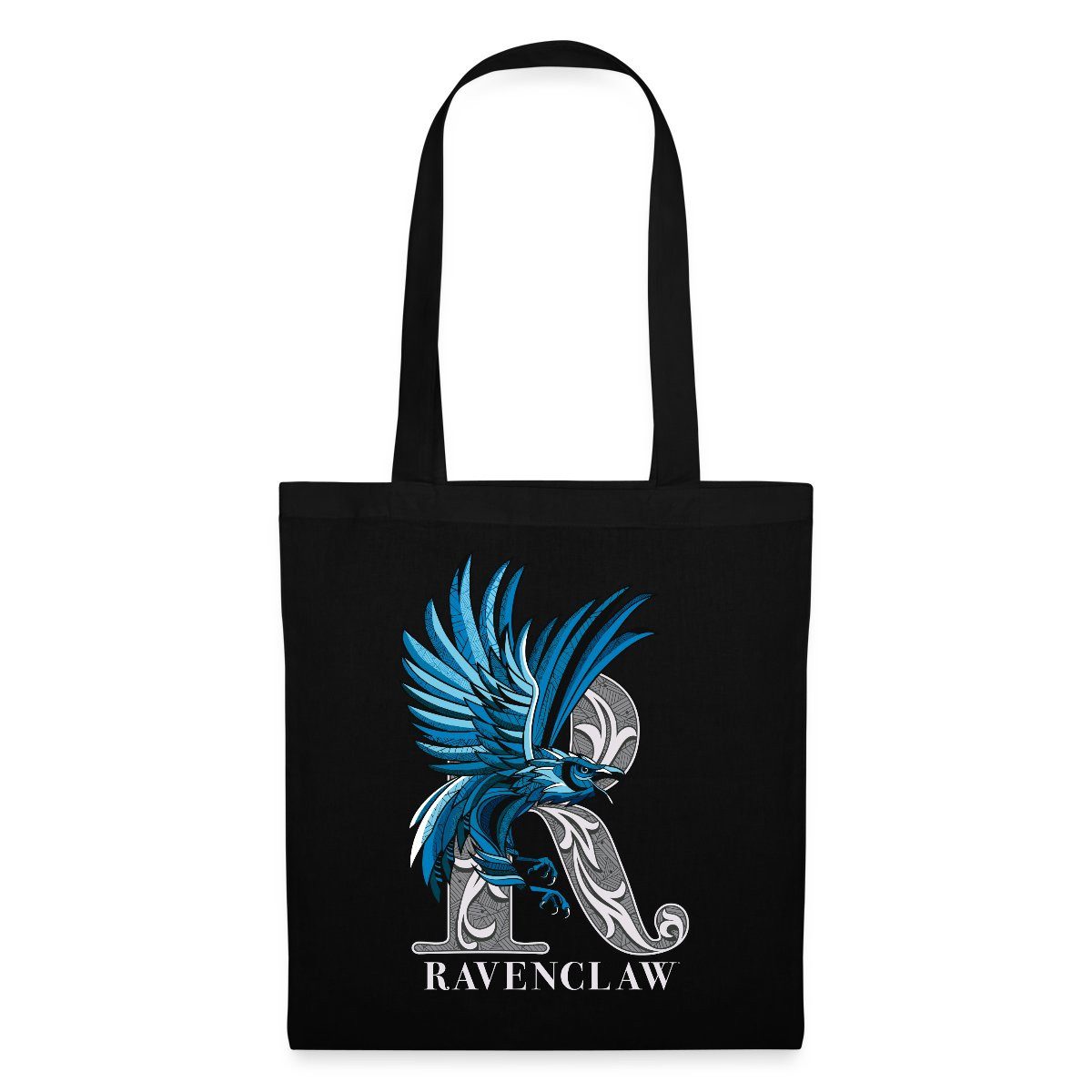 Spreadshirt Henkeltasche Harry Potter Ravenclaw Silver Monochrom Stoffbeutel (1-tlg)