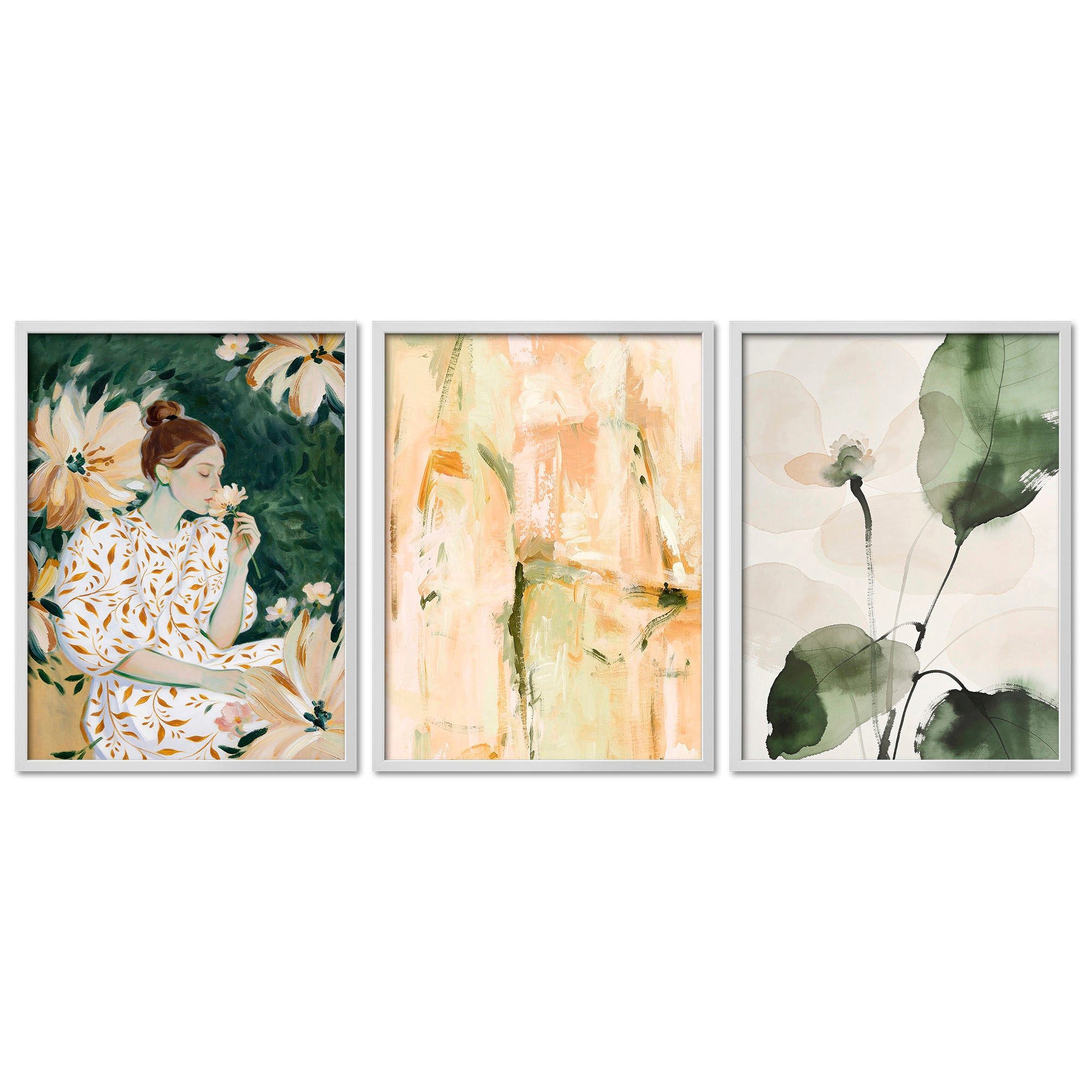 ARTFAVES Bilder-Collage Poster Set Abstract Green Elegance Trio I mehrteilige Bilderwand I Wan, (Wandbilder modern, 3 St)