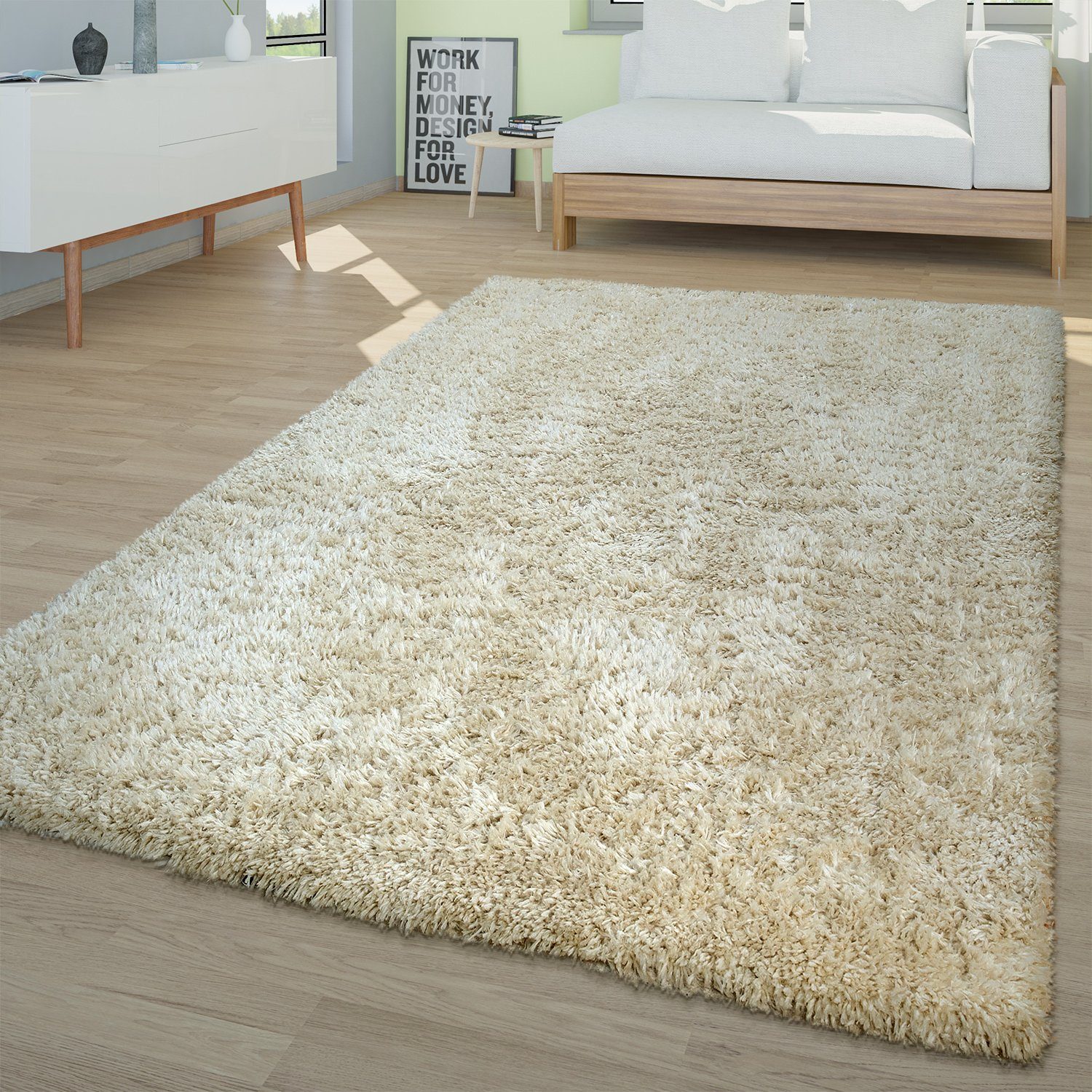 Hochflor-Teppich Waschbarer Hochflor Teppich Shaggy Flokati Look, TT Home, rechteckig, Höhe: 4 mm Beige