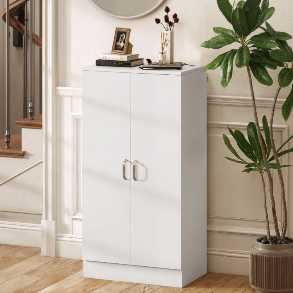 MODFU Schuhschrank 6‑stufiger weißer Schuhschrank 55×35×108 cm mit sanften Scharnieren (Packung, 1-St., Verstellbare Fächer bieten Platz für bis zu 14 Paar Schuhe) Ordnungslösung für Eingangsbereich und Flur im Wohnbereich