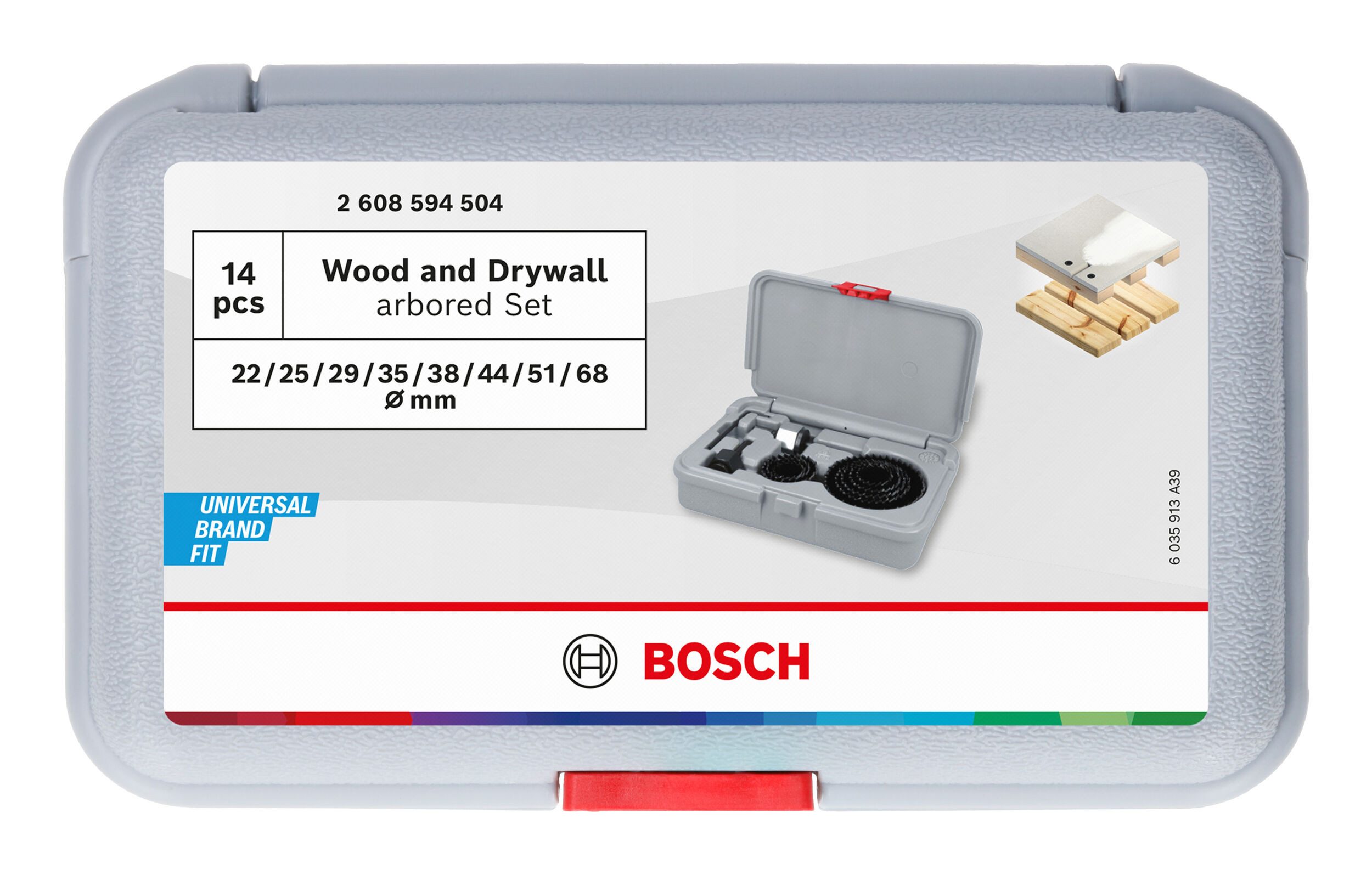 BOSCH Lochsäge Line Wood and Drywall, 13 Teile, Wood and Drywall Set m. Aufsteckhalter + Zentrierbohrer, 22-68 x 15