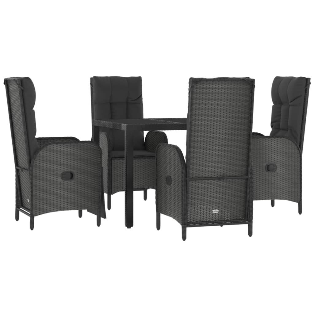 Garten-Essgruppe 5-tlg. Garten-Essgruppe mit Kissen Schwarz Poly Rattan