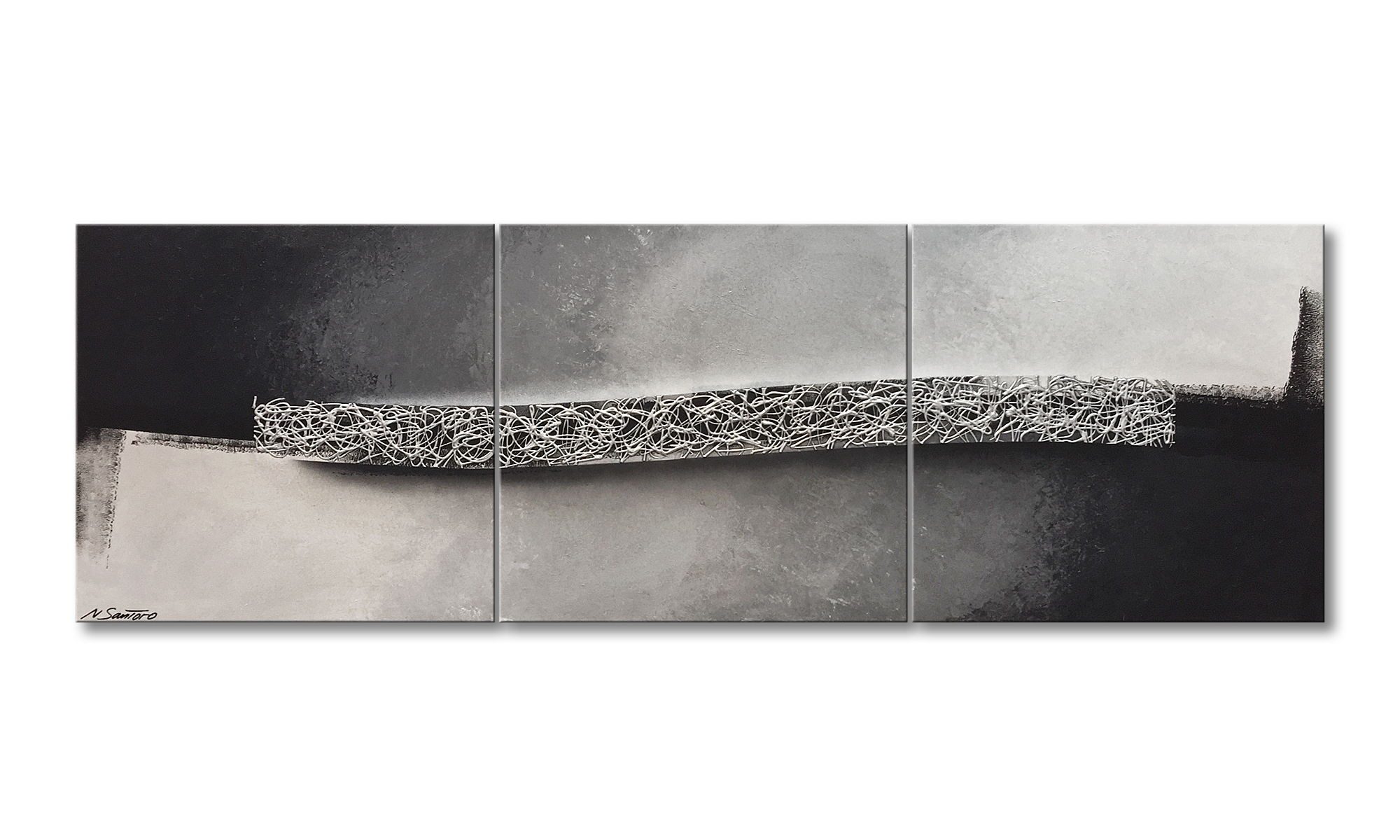 WandbilderXXL XXL-Wandbild Silver Swing 210 x 70 cm, Abstraktes Gemälde, handgemaltes Unikat