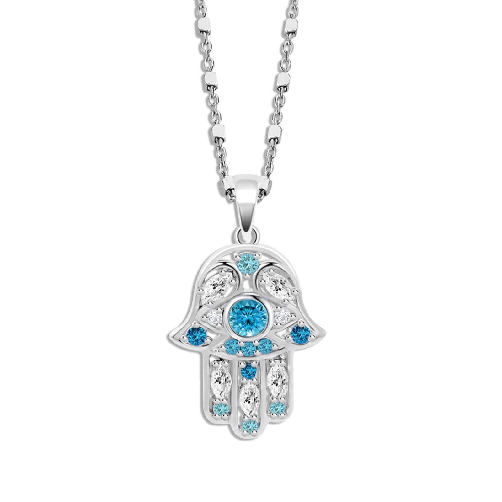 LOTUS SILVER Silberkette LOTUS Silver Halskette Hand der Fatima (Halskette), Halskette Hand der Fatima 42cm, 925 Sterling Silber, Farbe:silber,blau – Bild 2 von 3