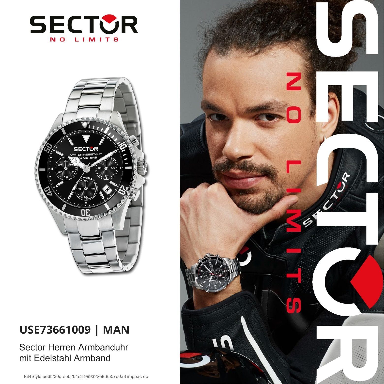 Sector Quarzuhr Sector Herren Armbanduhr Chrono, (Chronograph), Herren Armbanduhr rund, groß (42mm), Edelstahlarmband silber, Fashion