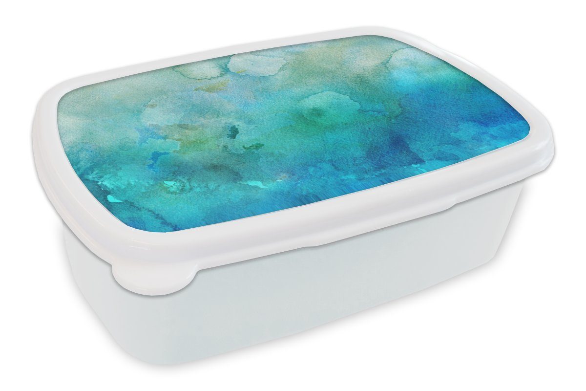 MuchoWow Lunchbox Aquarell - Blau - Grün - Farbton, Kunststoff, (2-tlg), Brotbox für Kinder und Erwachsene, Brotdose, für Jungs und Mädchen weiß