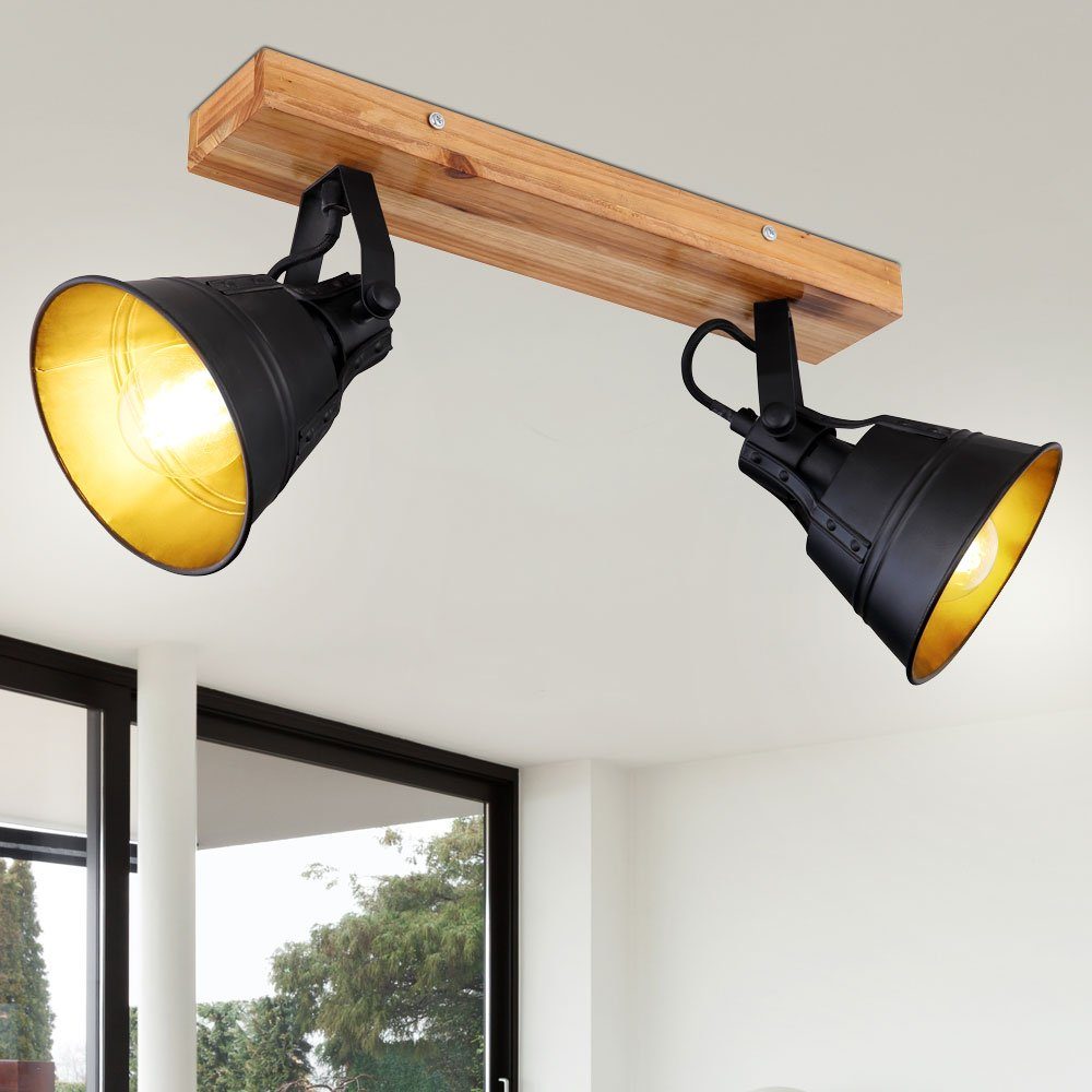 etc-shop LED Deckenspot, Leuchtmittel inklusive, Warmweiß, VINTAGE Decken Spot Lampe Wohn Zimmer Holz Leuchte