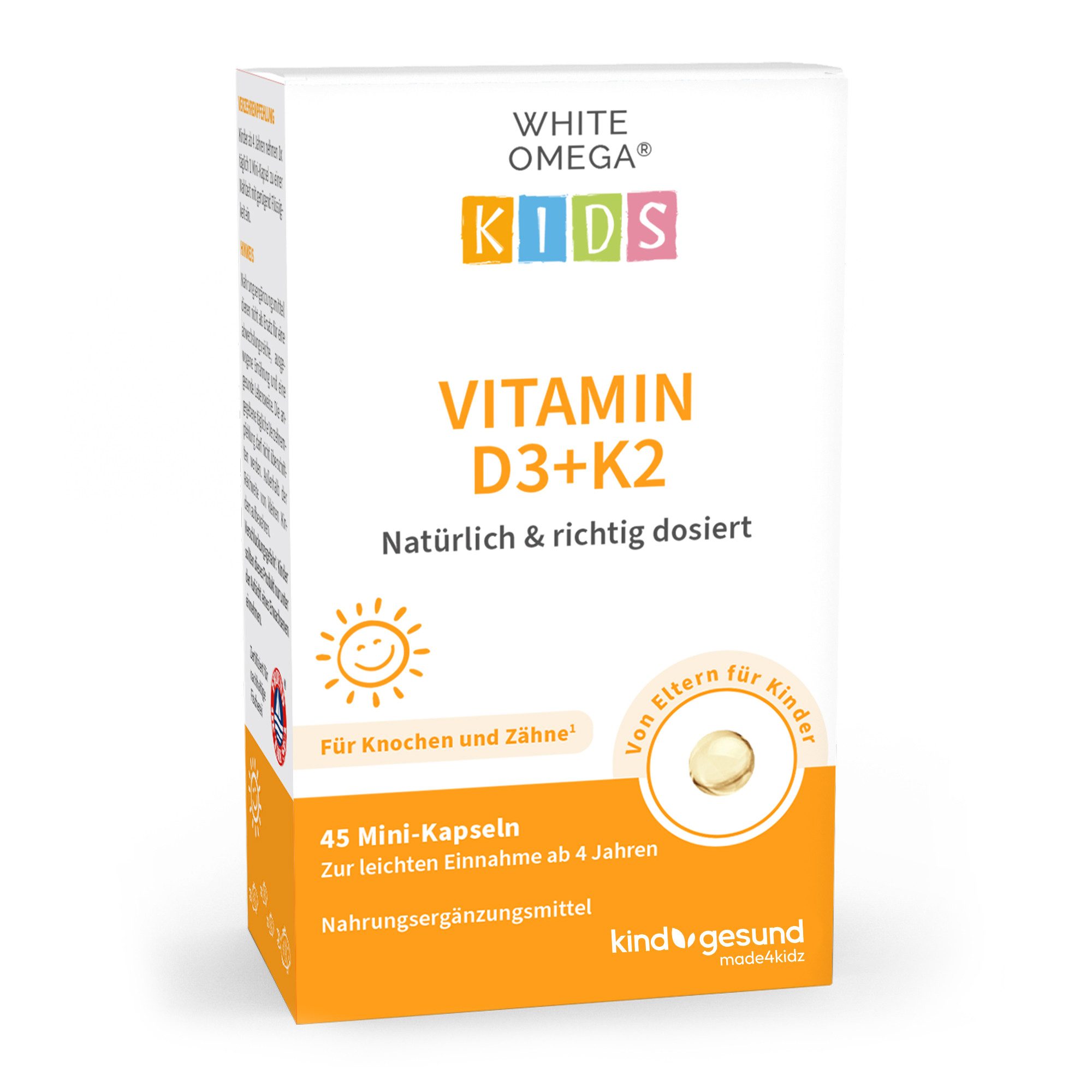 kindgesund Vitamin D3+K2 für Kinder mit Omega-3 - WHITE OMEGA® Kids Kapseln