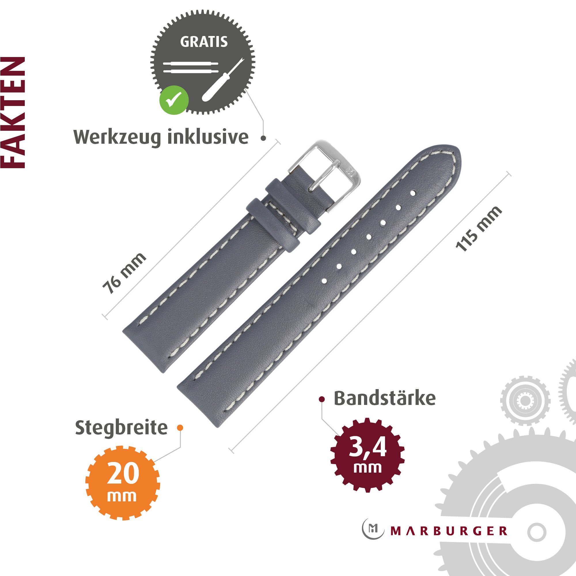 MARBURGER Uhrenarmband 20mm Leder