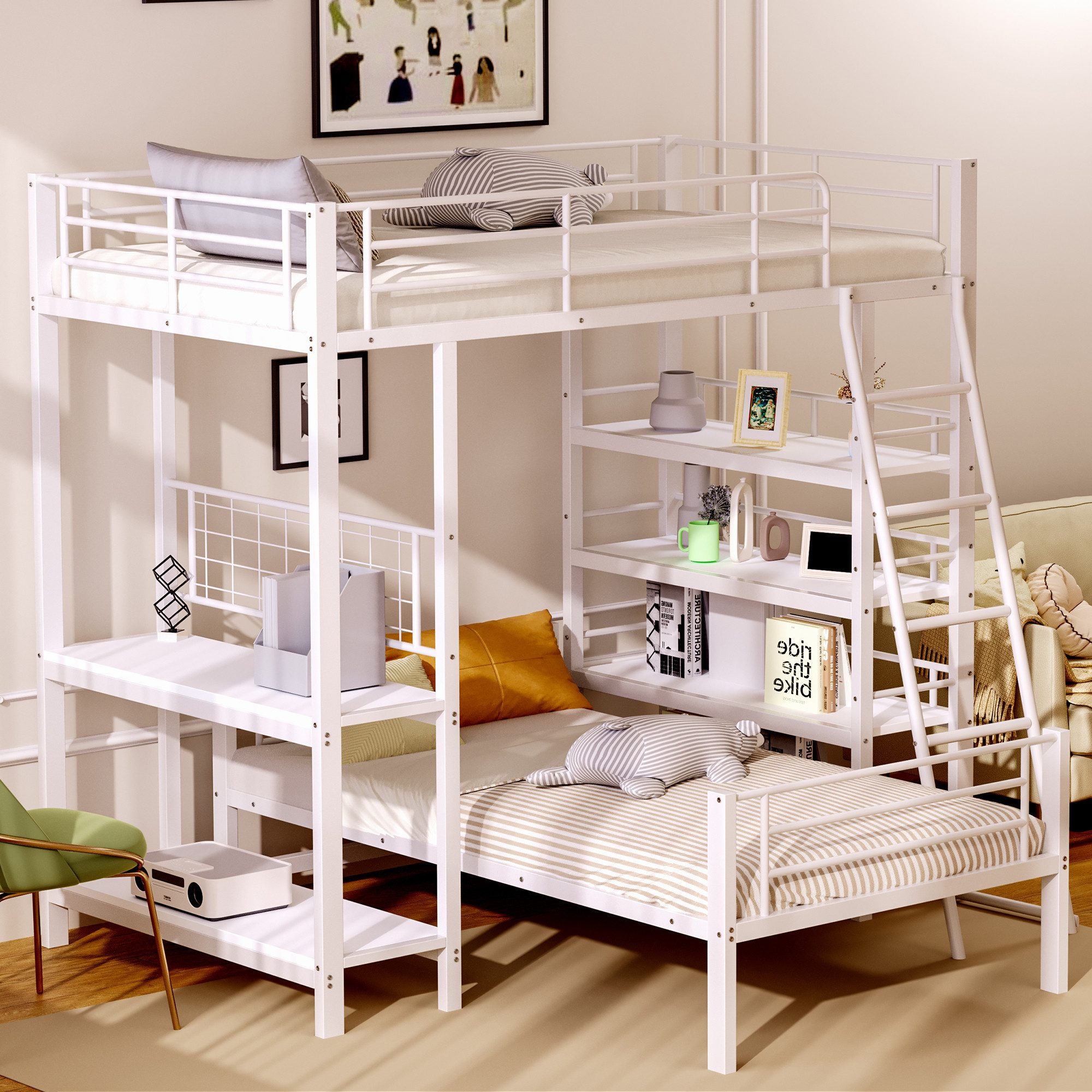 Flieks Etagenbett, Metallbett 90x200cm mit trennbarem Unterbett und Ablagef günstig online kaufen