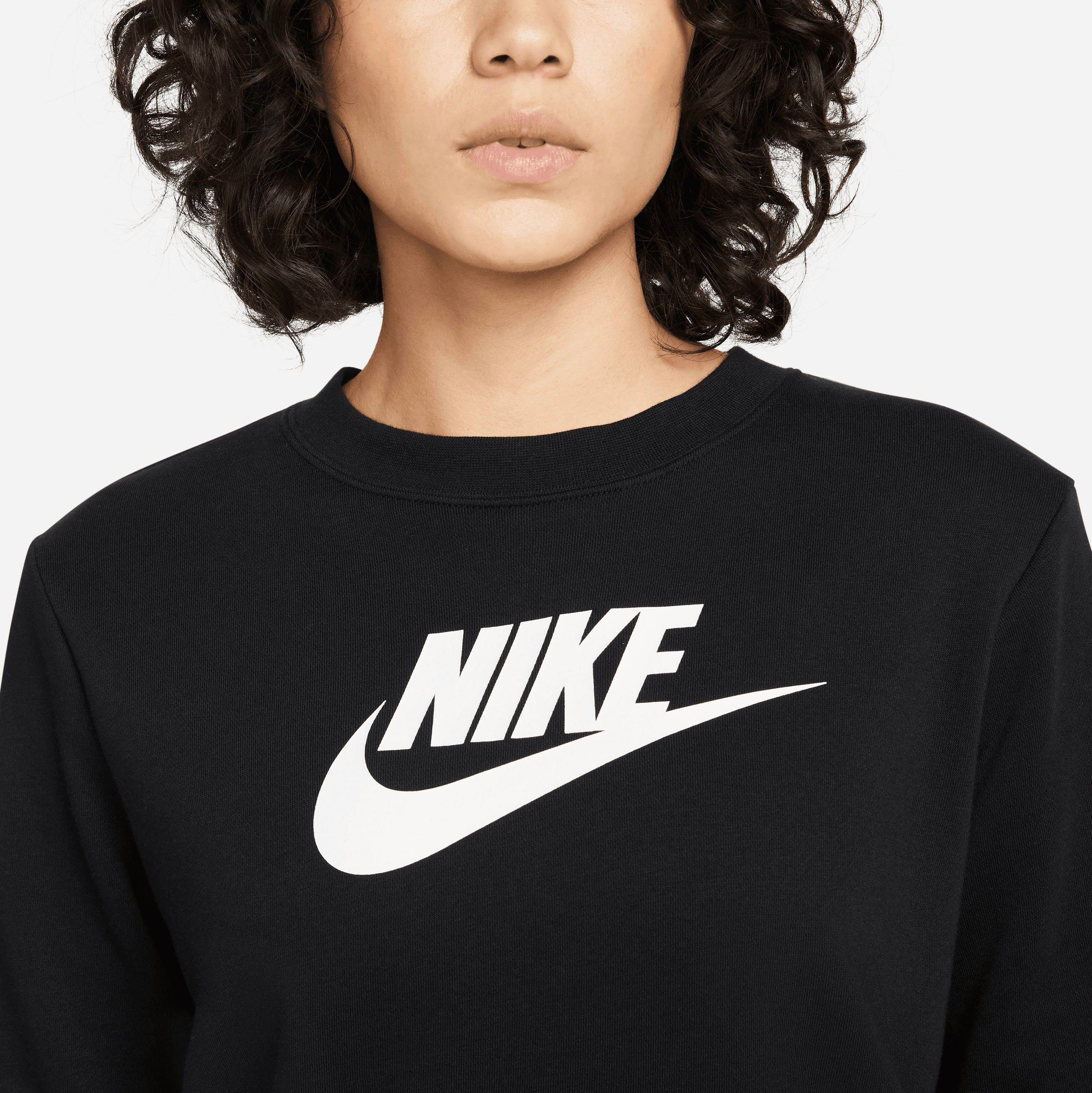 Logo Crew-Neck Nike Club BLACK/WHITE Sweatshirt Fleece Sweatshirt Women's Sportswear