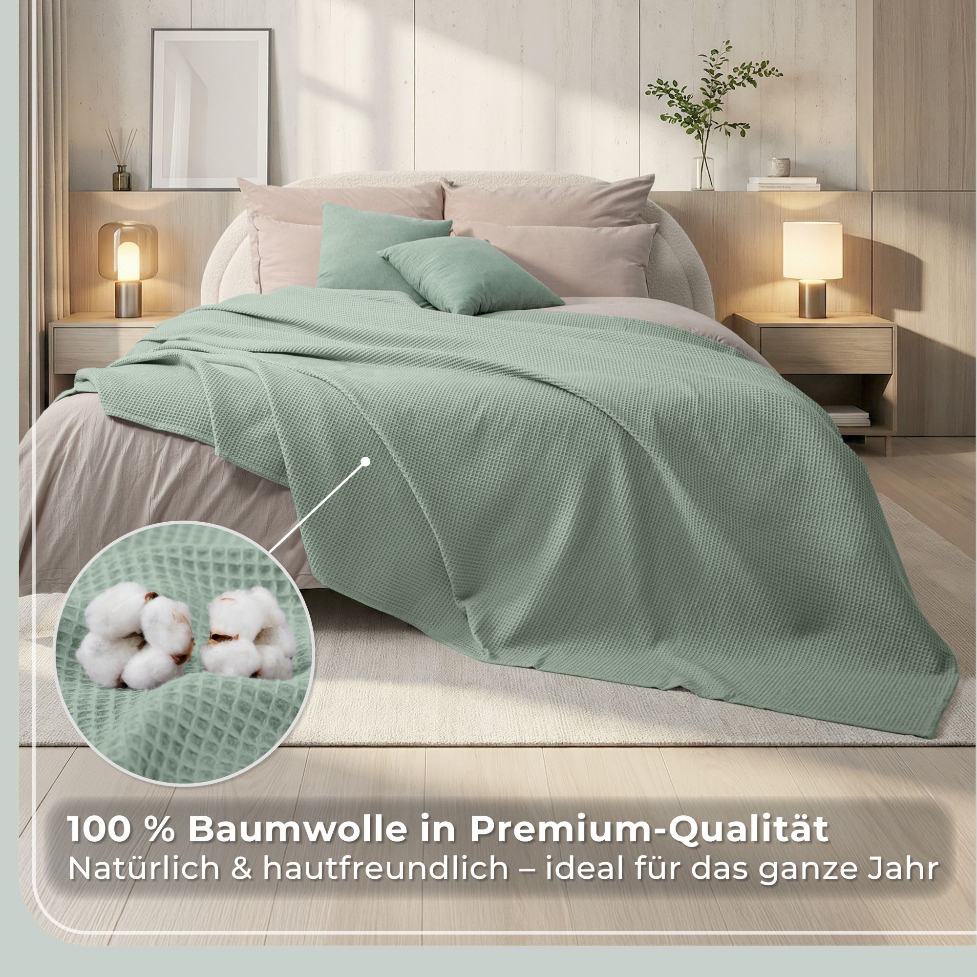 Laynenburg Tagesdecke Waffelpique aus 100% Baumwolle – Baumwolldecke, Kuscheldecke, Wohndecke als Sommerdecke, Bett-Überwurf, Couch-Überwurf, Sofa-Decke – Bild 4 von 5