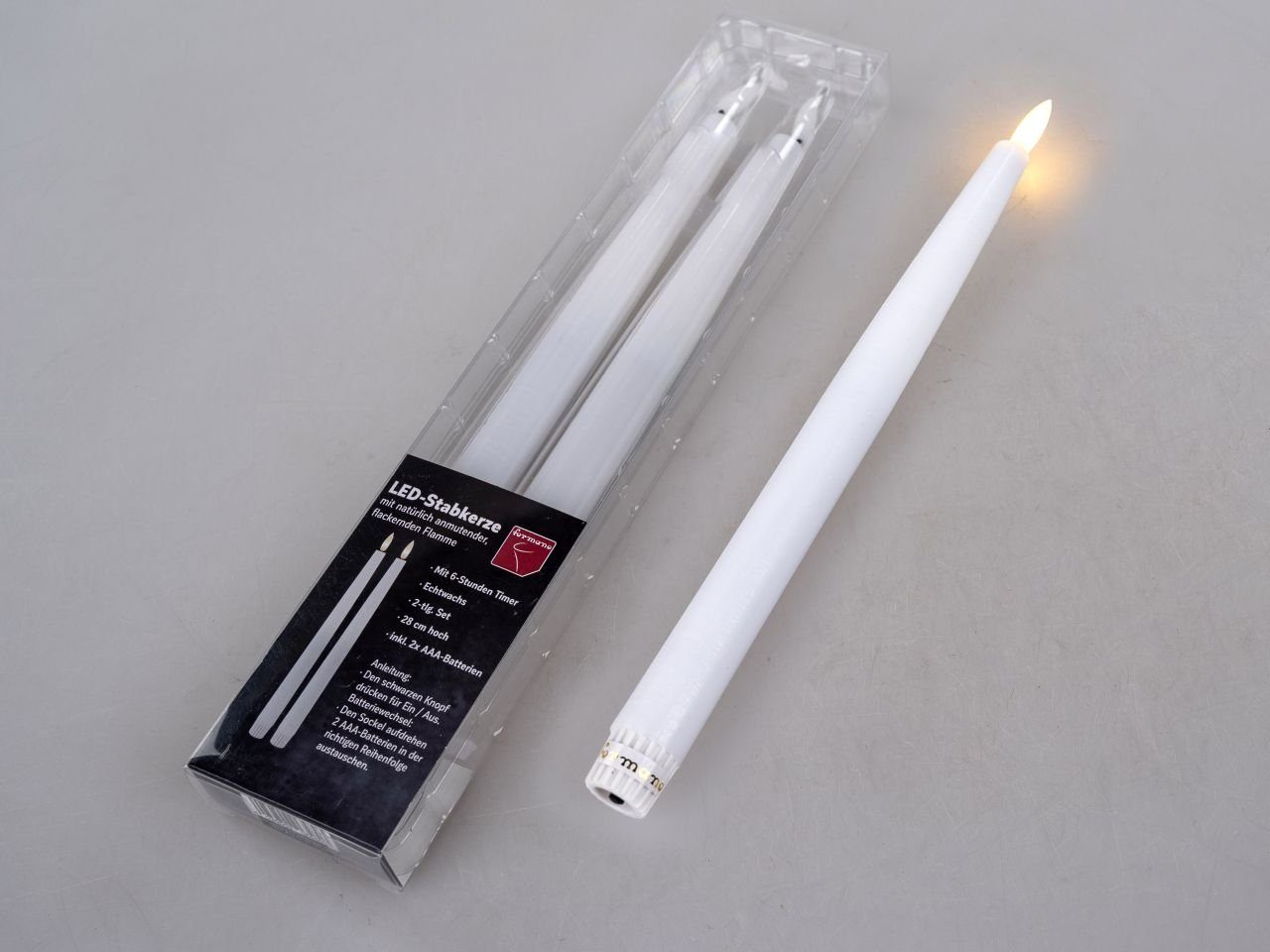 formano LED-Kerze Stabkerze Spitzkerze im 2er SET weiß oder bordeauxrot 28cm, LED Stabkerze mit Timerfunktion