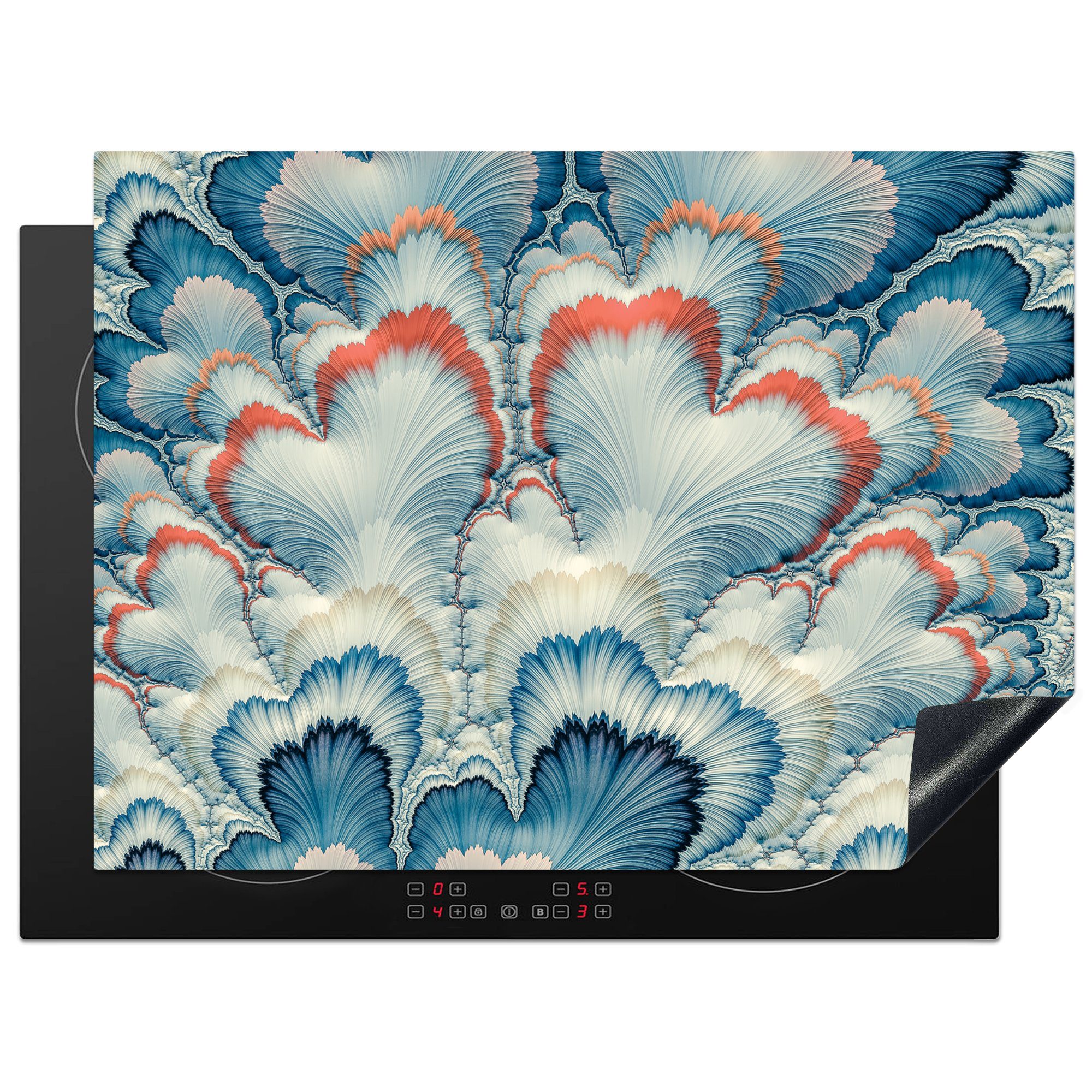 MuchoWow Herdblende-/Abdeckplatte Ein weiß-blaues Blumenmuster, Vinyl, (1 tlg), 71x52 cm, Induktionskochfeld Schutz für die küche, Ceranfeldabdeckung