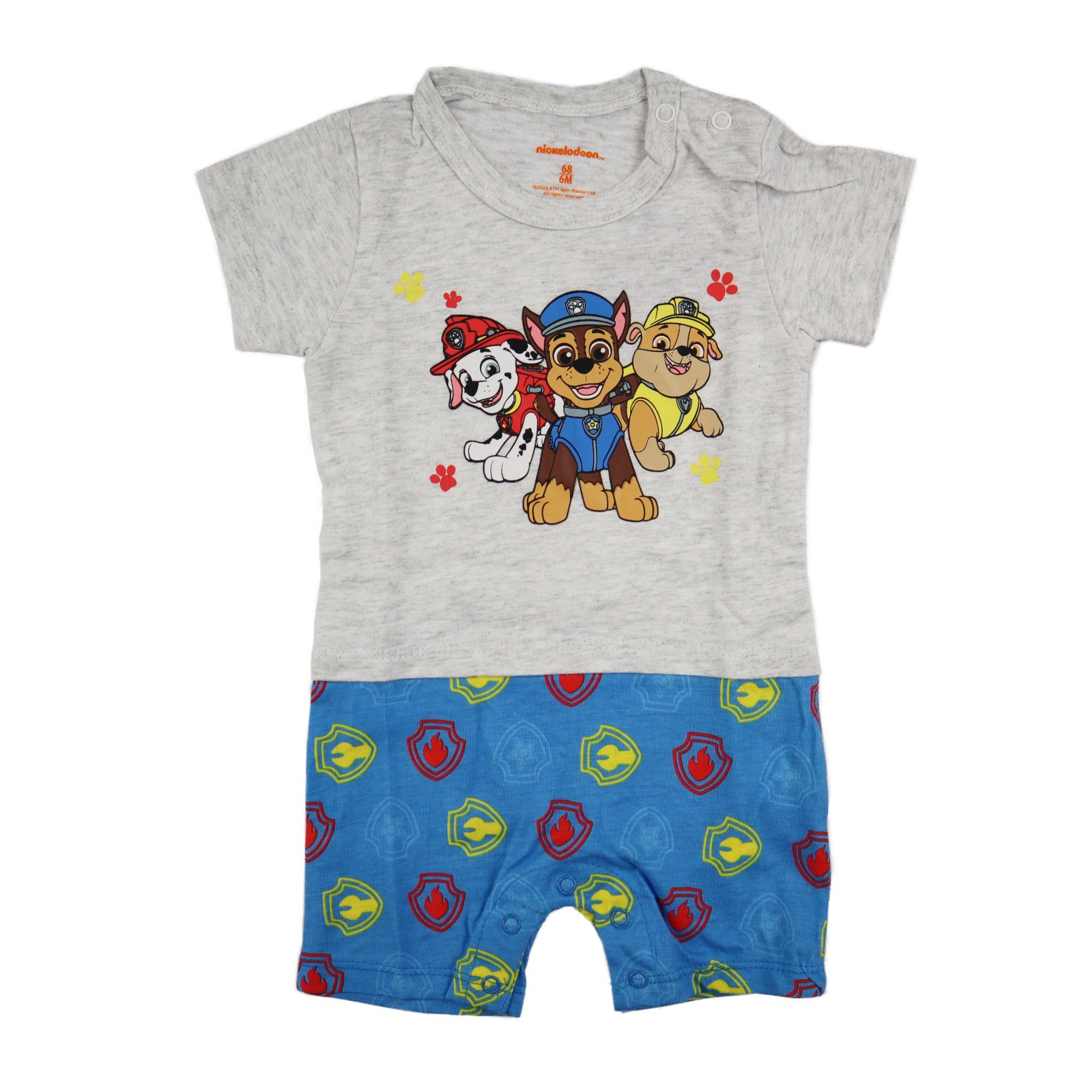 PAW PATROL Kurzarmwickelbody Paw Patrol Chase Rubble Marshall Baby Body Strampler Gr. 62 bis 92, 100% baumwolle Grau