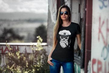 Neverless Print-Shirt Damen T-Shirt Totenkopf Kapitän Captain Skull Bard Hipster Seemann Neverless® mit Print